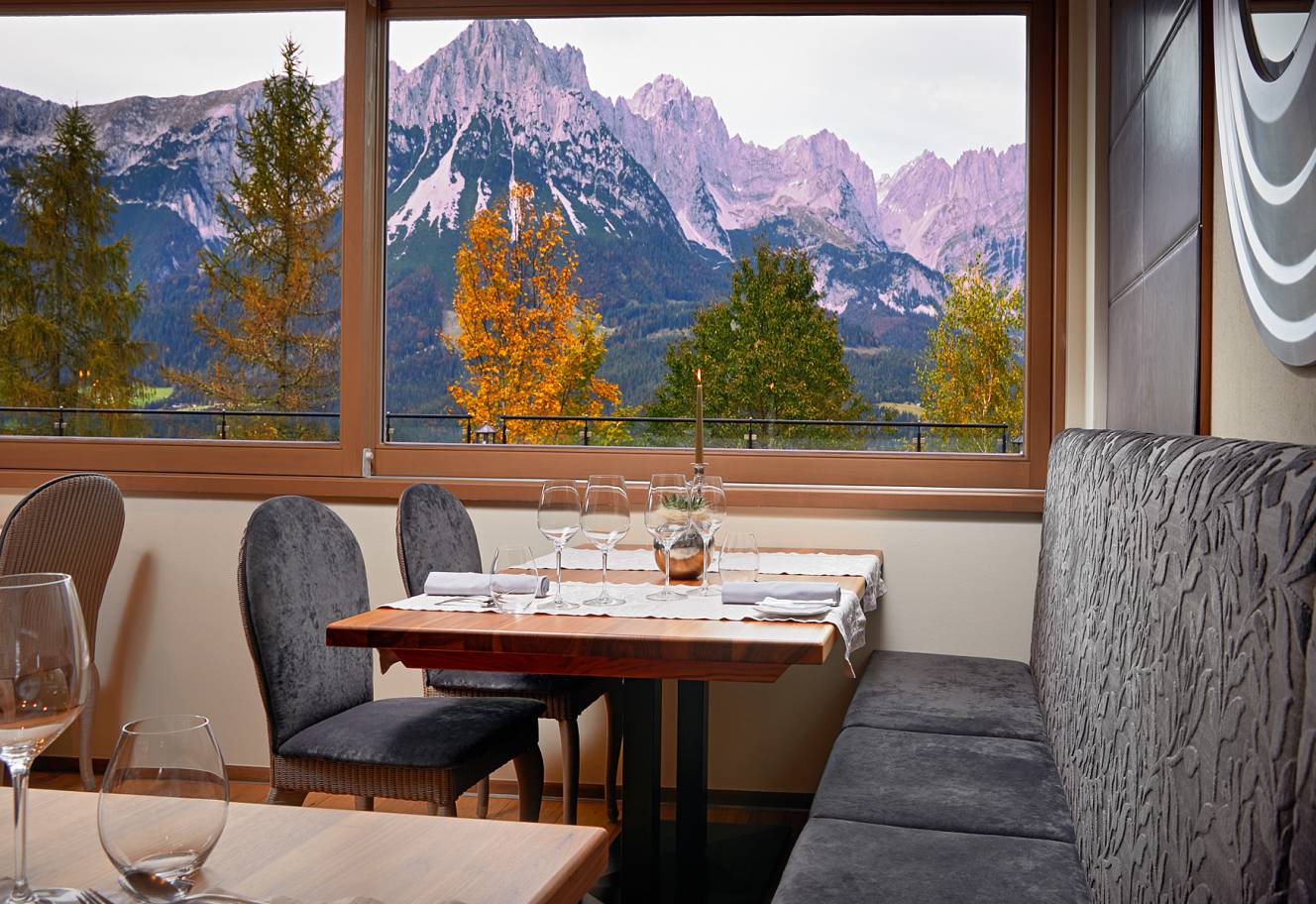 Haubenrestaurant Kulinarium mit Blick auf die Berge